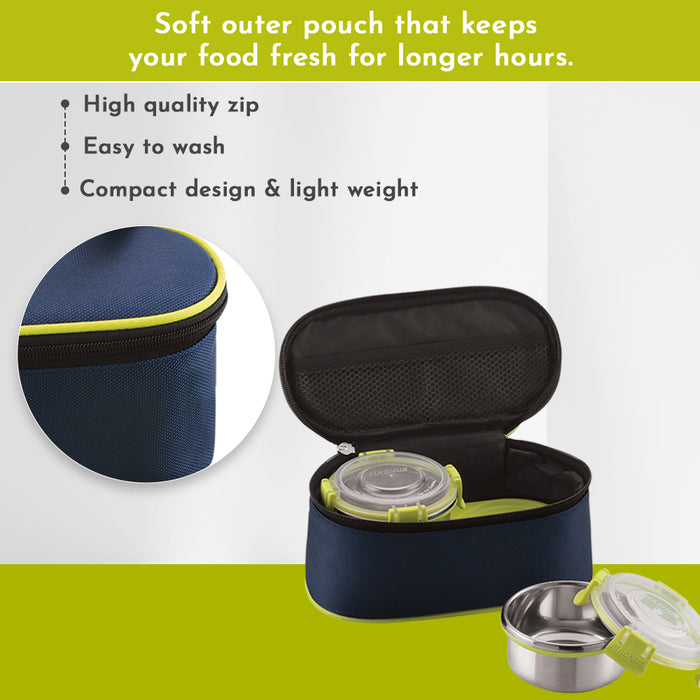 Magnus Avanza 3 Stainless Steel Lunch Box Set | 1050ml | Leakproof Tiffin with Bag | Ideal for Office, School, Men, Women, Kids| Air-Tight Food Carrier