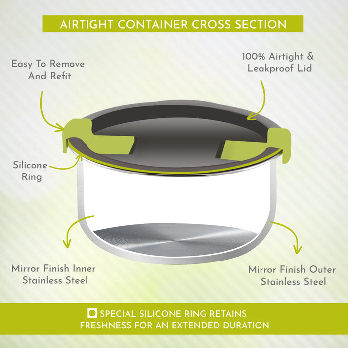 Magnus Olive-3 Prime Steam Lock Stainless Steel Lunch Box for Kids, Lunch Boxes for Office Men, Women, Leak-Proof Containers with Carry Case, Airtight Food Storage for School, Picnic