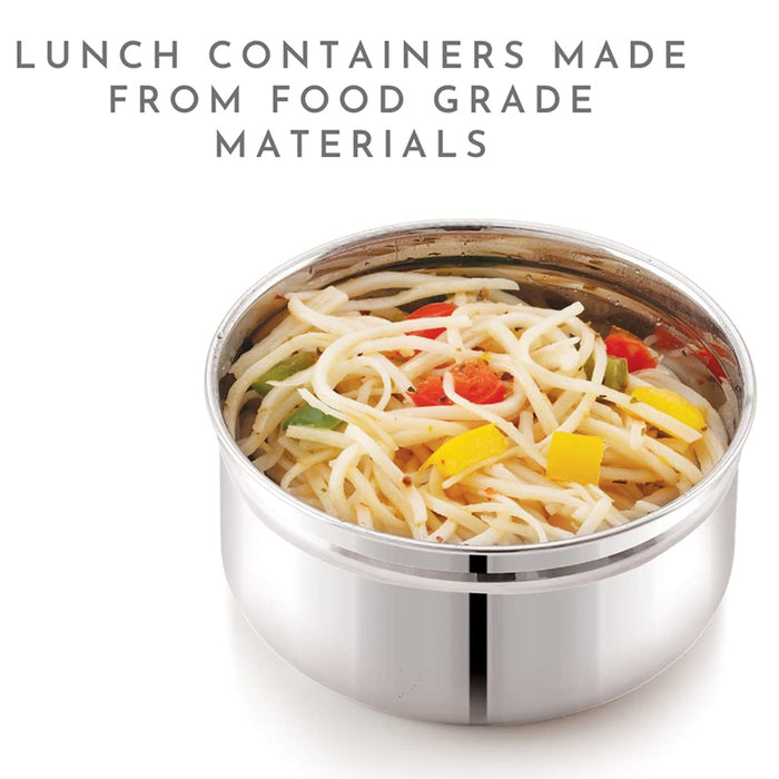 Magnus Feast 3 Grey Stainless Steel Lunch Box Set | 1150ml Leakproof Tiffin box for Men & Women