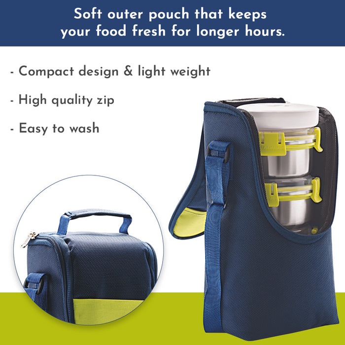 Magnus Aura 4-Piece Stainless Steel Lunch Box Set with Tiffin Bags, Utensils & Pouch | Airtight, Leakproof Containers for Office Men, Women, Kids | Insulated Covers, BPA-Free Lunch Boxes for Kids