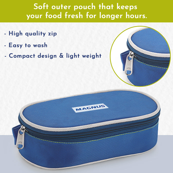 Magnus Super 2 Stainless Steel Lunch Box | Leak-Proof Containers with Safe Plastic Cover | Compact & Air-Tight Design Lunch Box for Kids, School, and Office Men | Blue