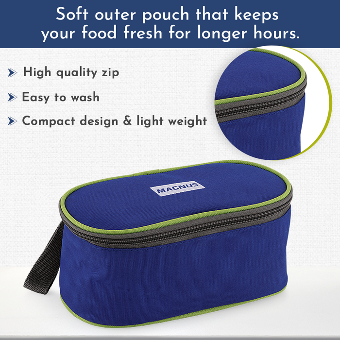 Magnus Avanza 3 Deluxe Prime Lunch Box Set | Stainless Steel, Airtight, Leakproof | Lunch Box for Kids | Lunch Boxes for Office Men | Insulated Cover, Roti Tiffin, Fork & Spoon