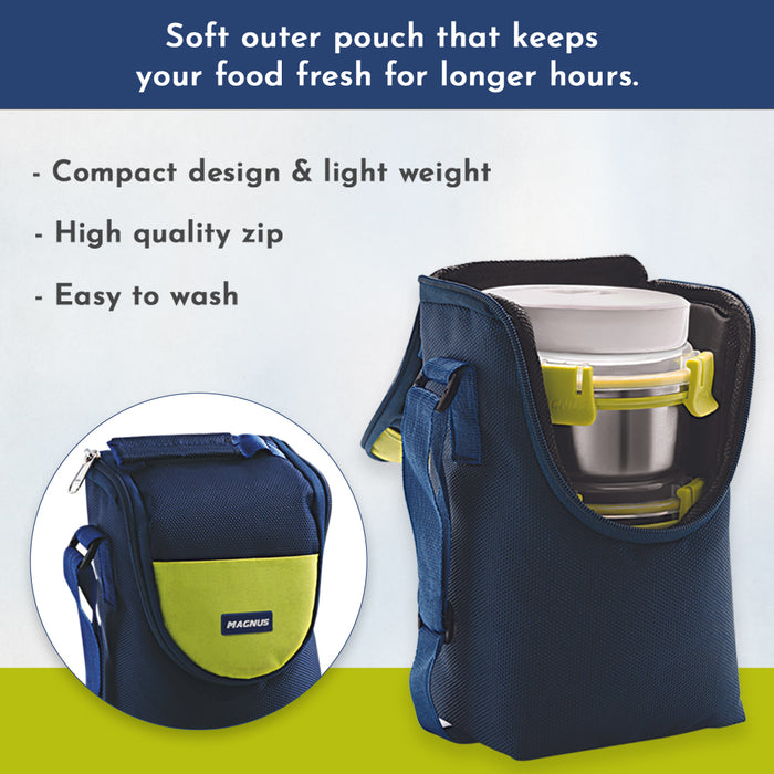 Magnus Aura 3 Stainless Steel Lunch Box Set - 3pcs with Tiffin Bags | Durable Lunch Box for Kids and Adults | Ideal Lunch Boxes for Office Men and Women | Perfect for School and Work