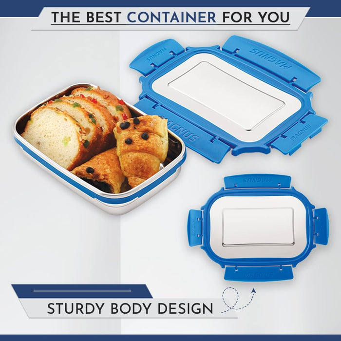 Magnus Bolt Deluxe Stainless Steel Lunch Box - BPA-Free, Leak-Proof Tiffin for Office & School, Ideal Lunch Box for Kids and Office Men, Air-Tight Food Storage Container, 550ml