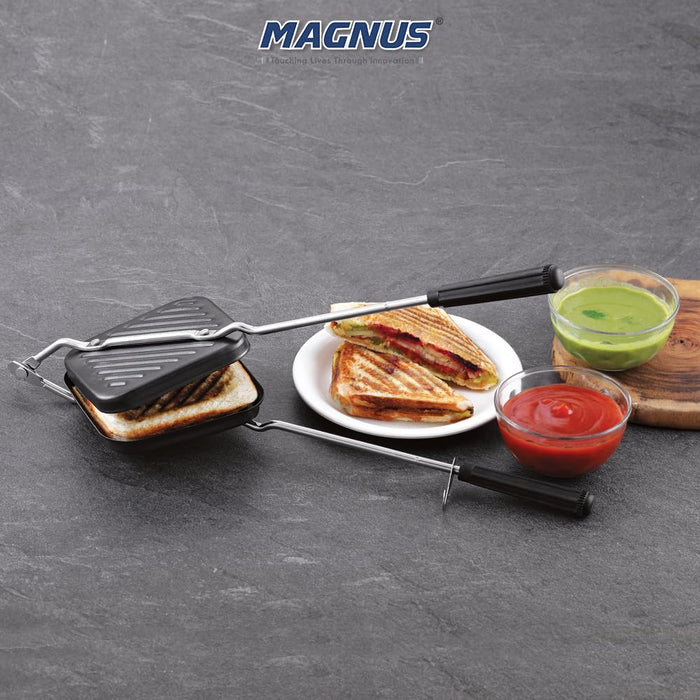 Magnus Non-Stick Crunchy Sandwich Toaster with Durable Aluminum Build, Ideal for Gas and Induction, Comes with an Ergonomic Bakelite Handle for Easy