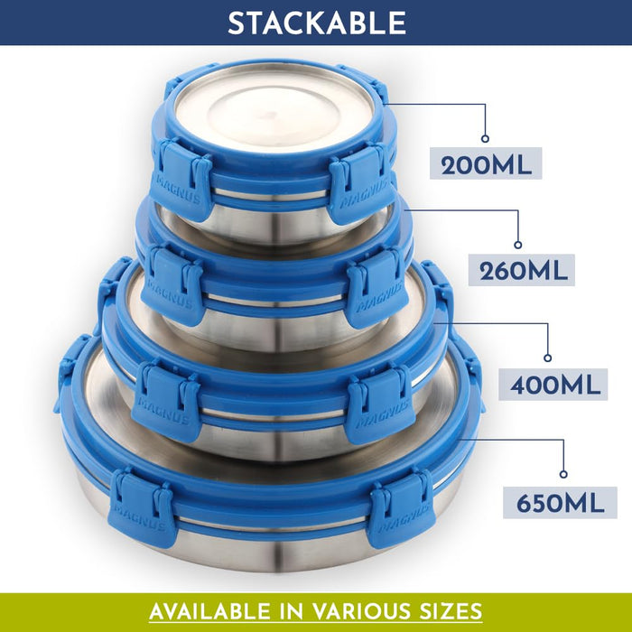 Magnus Stainless Steel Airtight Leakproof Storage Deluxe Chocolate Container 400ML with Klip Lock - Ideal Kitchen Accessories Items, Perfect Lunch Box, Lunch Boxes for Office Men