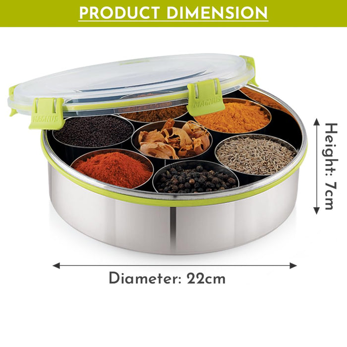 Magnus in Vista Spice Box Stainless Steel Stylish Extra Large Masala Box for Kitchen Steel Masala Dani for Kitchen See through lid