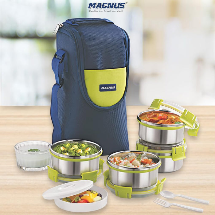 Buy Magnus Aura 4-Piece Stainless Steel Lunch Box Set with Tiffin