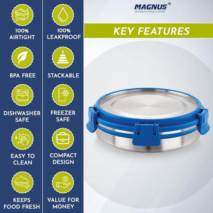 Magnus Stainless Steel Airtight Leakproof Storage Deluxe Chocolate Container 400ML with Klip Lock - Ideal Kitchen Accessories Items, Perfect Lunch Box, Lunch Boxes for Office Men