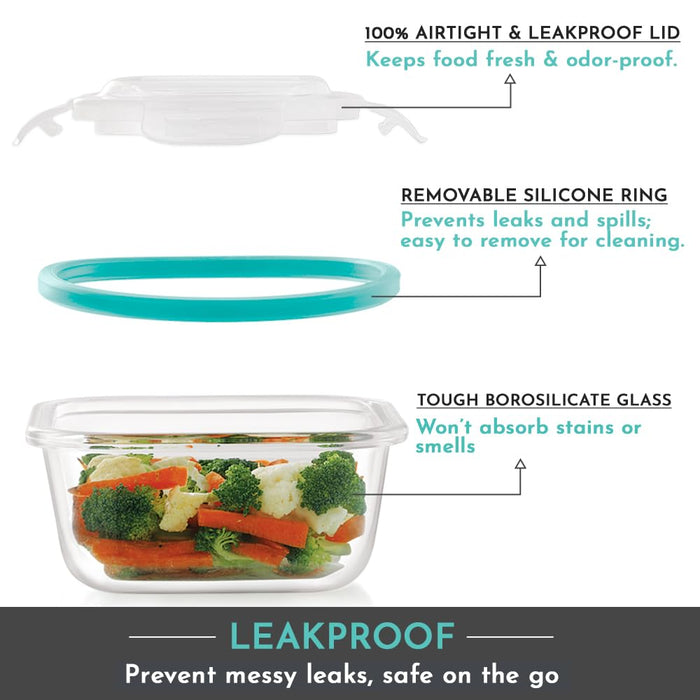 Vivid Glass Food Sqaure Container with Break-Free Detachable Lock – Oven & Microwave Safe Borosilicate Glass - 320ML