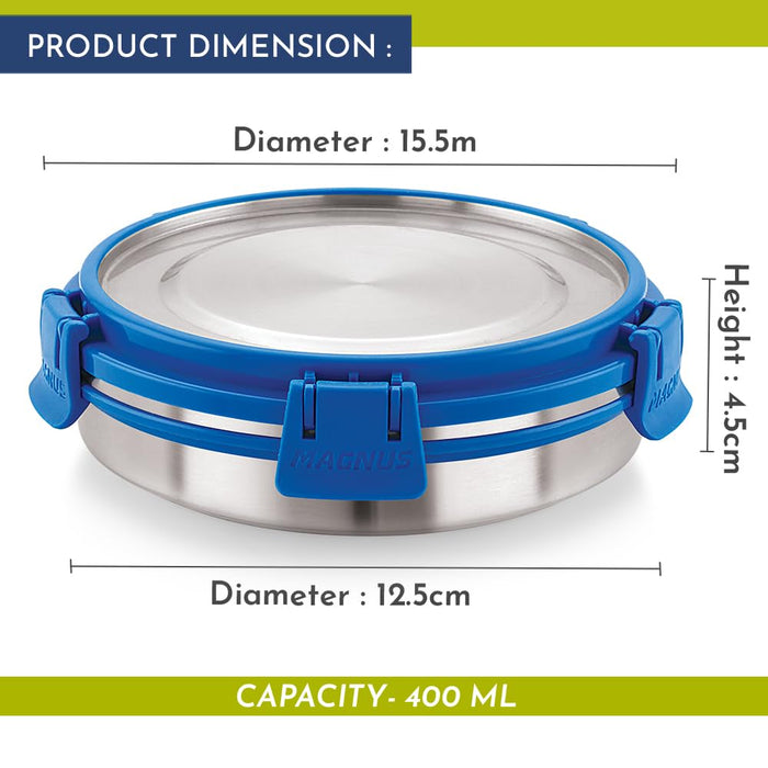 Magnus Stainless Steel Airtight Leakproof Storage Deluxe Chocolate Container 400ML with Klip Lock - Ideal Kitchen Accessories Items, Perfect Lunch Box, Lunch Boxes for Office Men