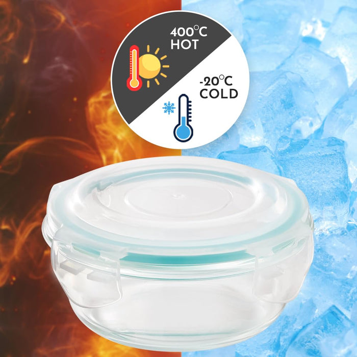 Vivid Glass Food Round Container with Break-Free Detachable Lock – Oven & Microwave Safe Borosilicate Glass - 400ML