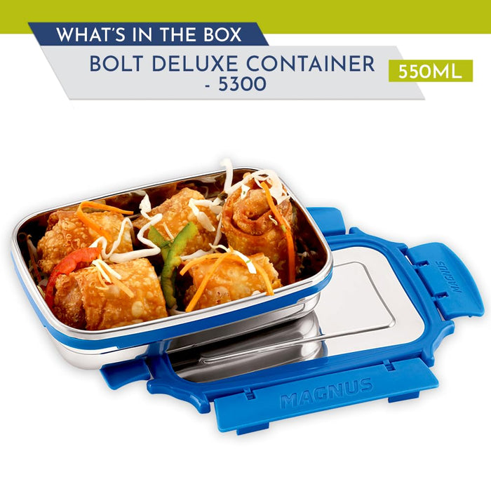 Magnus Bolt Deluxe Stainless Steel Lunch Box - BPA-Free, Leak-Proof Tiffin for Office & School, Ideal Lunch Box for Kids and Office Men, Air-Tight Food Storage Container, 550ml