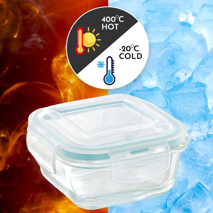 Vivid Glass Food Sqaure Container with Break-Free Detachable Lock – Oven & Microwave Safe Borosilicate Glass - 320ML