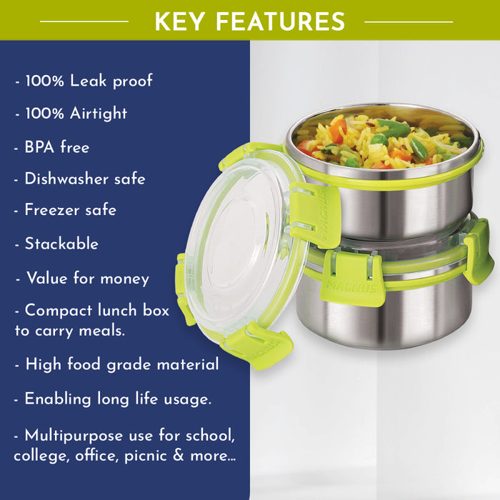 Magnus Hybrid 5 Prime Lunch Box - Premium Stainless Steel Tiffin Set for Kids, Boys, Men and Women - Ideal Lunch Boxes for Office Men, Leakproof Containers, Insulated Cover