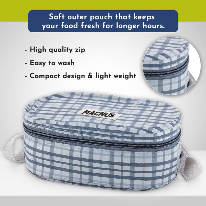 Magnus Deli 3 Prime Stainless Steel Lunch Box Set - Leakproof, BPA-Free, Hot Food Safe, Air-Tight Seal, Grey Lunch Box for Kids & Lunch Boxes for Office Men & Women, Ideal for School & Office