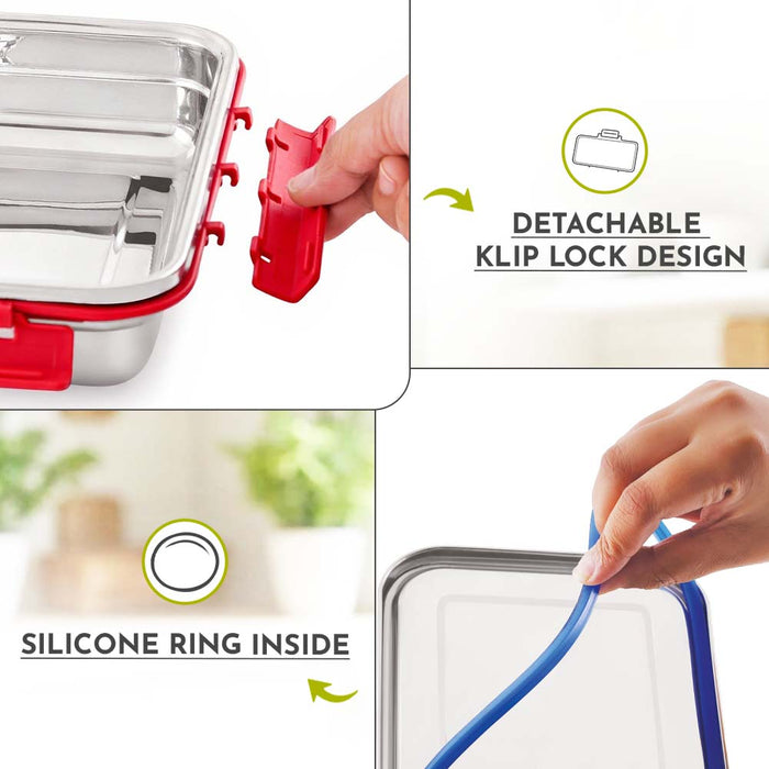 Magnus Dixie Stainless Steel Lunch Box - Airtight & Leak Proof Tiffin, 2 Containers (800ml & 200ml), Ideal Lunch Box for Kids, Lunch Boxes for Office Men, Women & Picnic, Red