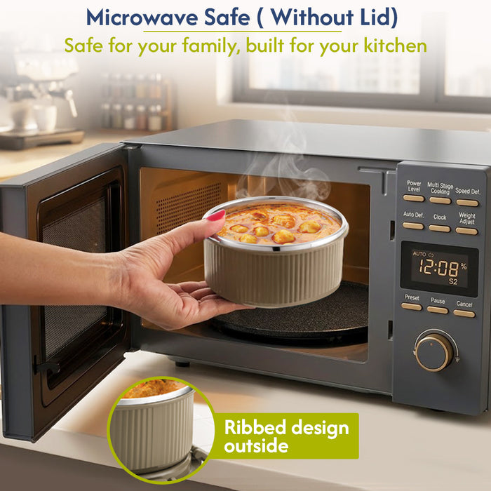 Magnus Klip Lock Deluxe Stainless Steel Microwave Safe Container with Stainless Steel Lid, Snack & Food Storage, Leak & Spill Proof, BPA Free, Food Grade Material, 400ml, beige