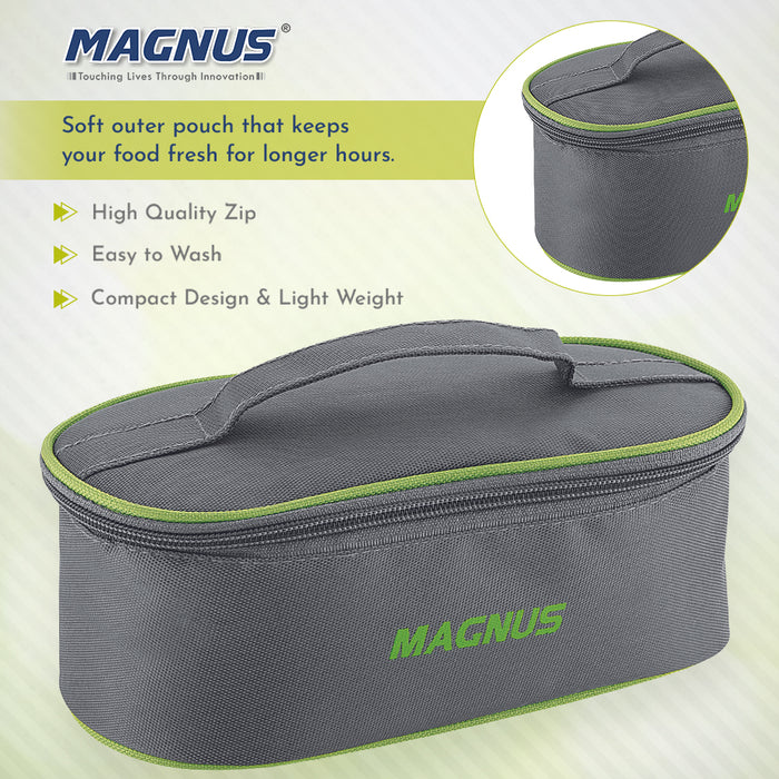 Magnus Olive-3 Prime Steam Lock Stainless Steel Lunch Box for Kids, Lunch Boxes for Office Men, Women, Leak-Proof Containers with Carry Case, Airtight Food Storage for School, Picnic