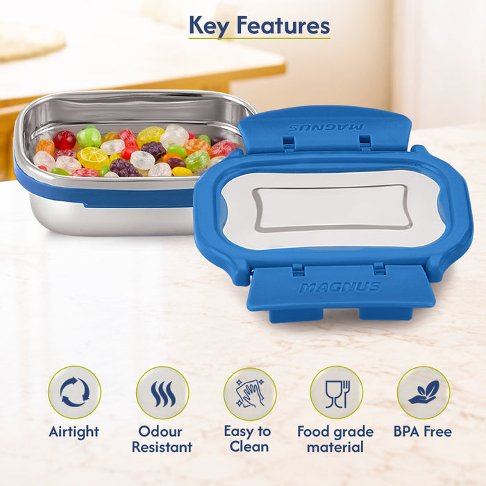 Magnus Bolt Deluxe Stainless Steel Lunchbox for Office & School, Leak-Proof Tiffin with Stainless Steel Lid, Air-Tight Food Storage, Compact 150ml Lunch Box for Kids, Lunch Boxes for Office Men