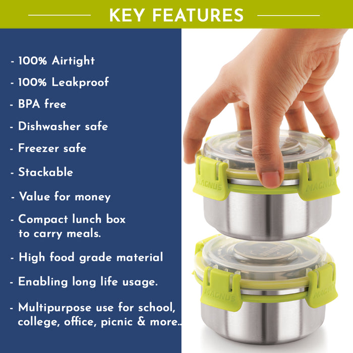 Magnus Nexus 5 Stainless Steel Lunch Box Set | Insulated, Air-Tight, Leakproof Lunch Box for Kids, Office Men & School Tiffin | Suitable for Men, Women - Blue