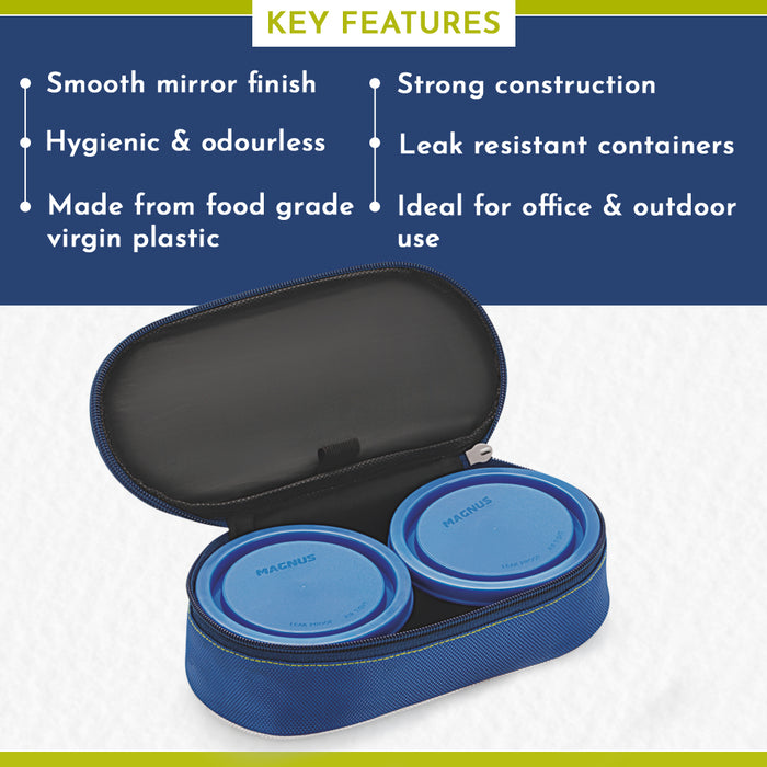 Magnus Super 2 Stainless Steel Lunch Box | Leak-Proof Containers with Safe Plastic Cover | Compact & Air-Tight Design Lunch Box for Kids, School, and Office Men | Blue