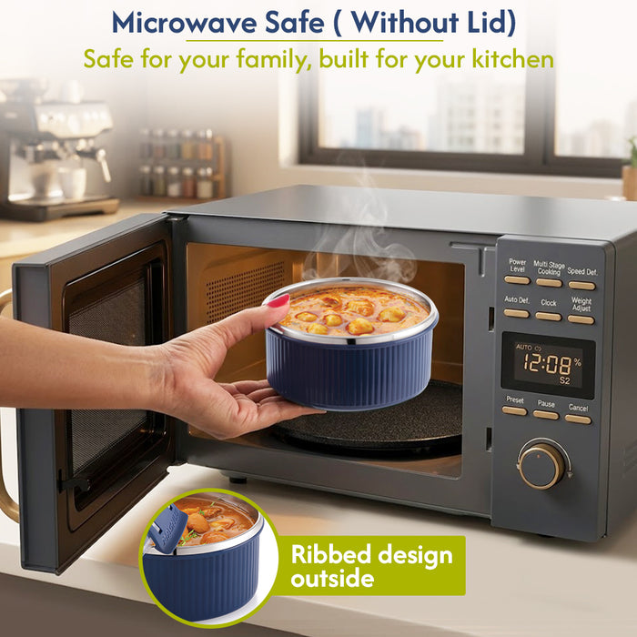 Magnus Klip Lock Stainless Steel Microwave Safe Container with Plastic Lid, Snack & Food Storage, Leak & Spill Proof, BPA Free, Food Grade Material, 450ml
