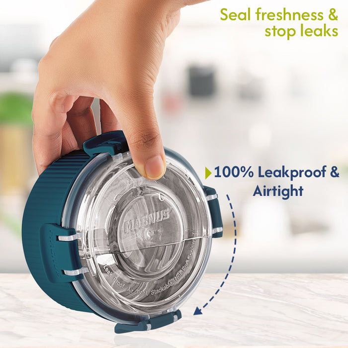 Magnus Klip Lock Stainless Steel Microwave Safe Container with Stainless Steel Lid, Snack & Food Storage, Leak & Spill Proof, BPA Free, Food Grade Material, 400ml, Blue