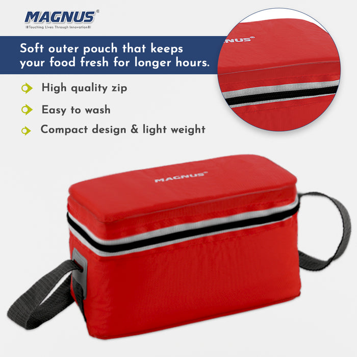 Magnus Fancy 3 Prime Steel Lunch Box Set | Leak-Proof Lunch Box for Kids, Office Men | 1050ml | Insulated Bag & Washable Cover | Tiffin with 3 Compartments | Safe & Stylish Design