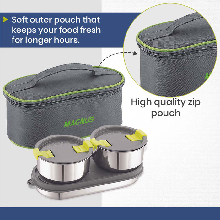 Magnus Olive-3 Prime Steam Lock Stainless Steel Lunch Box for Kids, Lunch Boxes for Office Men, Women, Leak-Proof Containers with Carry Case, Airtight Food Storage for School, Picnic