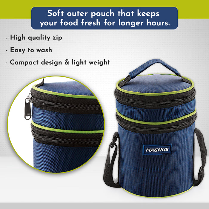 Magnus Romeo Stainless Steel Lunch Box Set with 4 Leakproof Containers & Insulated Bag – Airtight Tiffin for Office, School, Kids, Men, Women – Rust-Resistant Lunch Box for Kids & Office Men – Green