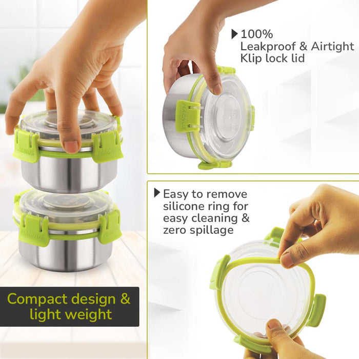 Magnus Avanza 3 Prime - Stainless Steel Leakproof Lunch Box with Klip Lock & Insulated Bag |Tiffin for Office, School, Men, Women, Kids | Airtight & BPA-Free Food Containers