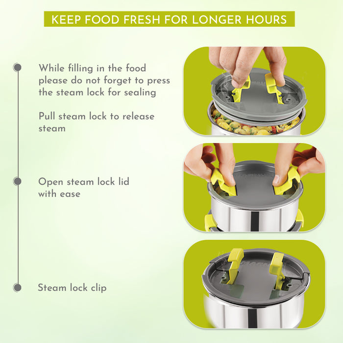 Magnus Olive-2 Stainless Steel Lunch Box for Kids, Lunch Boxes for Office Men - Leak-Proof Containers, Insulated Carry Case, Airtight Food Storage for School, Office, Picnic