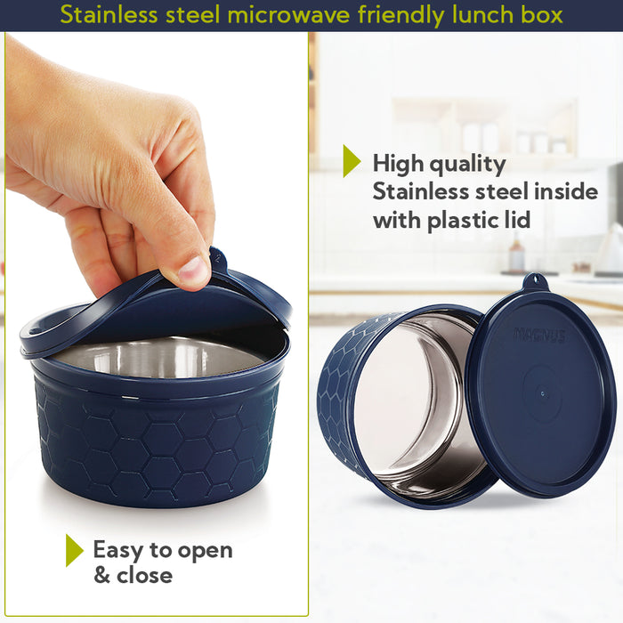 Magnus Microwave Feast 4 Prime, Microwave Safe Stainless Steel Lunch Box Set | Leakproof Tiffin for Men & Women | BPA-Free Containers | Lunch Box for Kids | Lunch Boxes for Office Men | Black