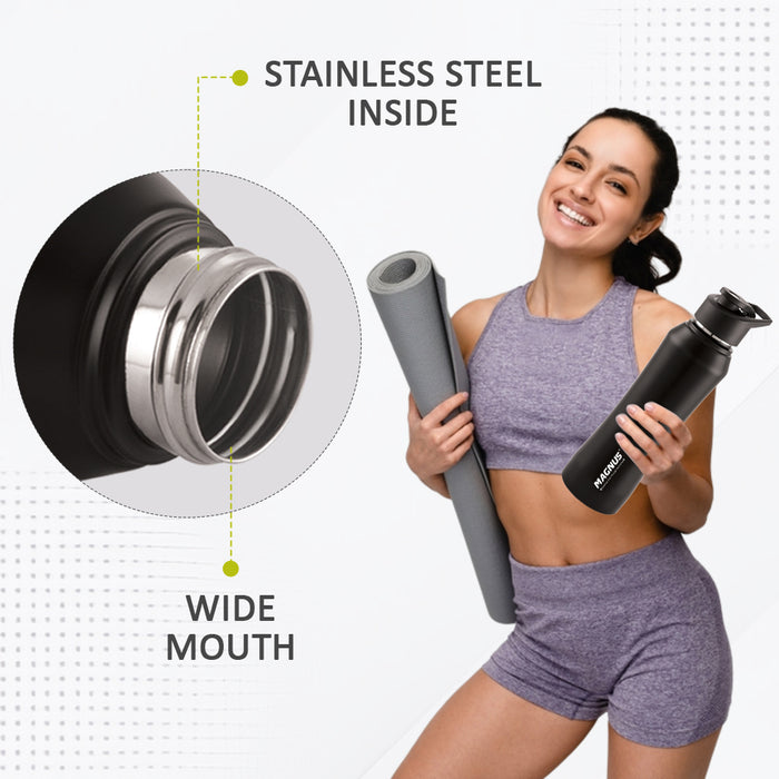 Magnus Oscar Single Wall Stainless Steel Water Bottle for School, Office, Home, Gym, Leakproof, Rust free, Black - 750ml, Set of 3