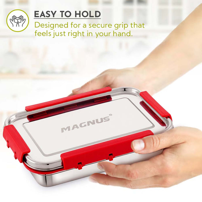 Magnus Dixie Stainless Steel Lunch Box - Airtight & Leak Proof Tiffin, 2 Containers (800ml & 200ml), Ideal Lunch Box for Kids, Lunch Boxes for Office Men, Women & Picnic, Red