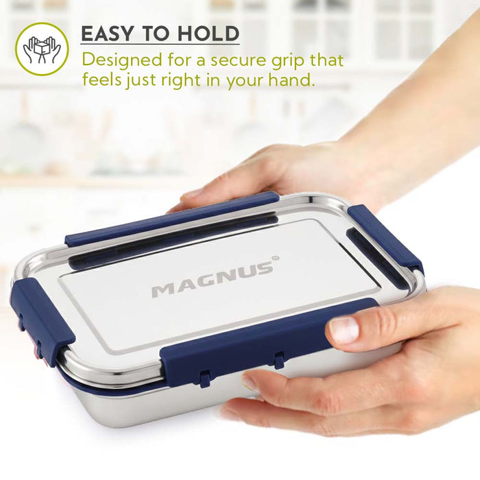 Magnus Dixie Stainless Steel Lunch Box - Airtight & Leak Proof Tiffin, 2 Containers (800ml & 200ml), Ideal Lunch Box for Kids, Lunch Boxes for Office Men, Women & Picnic, Blue