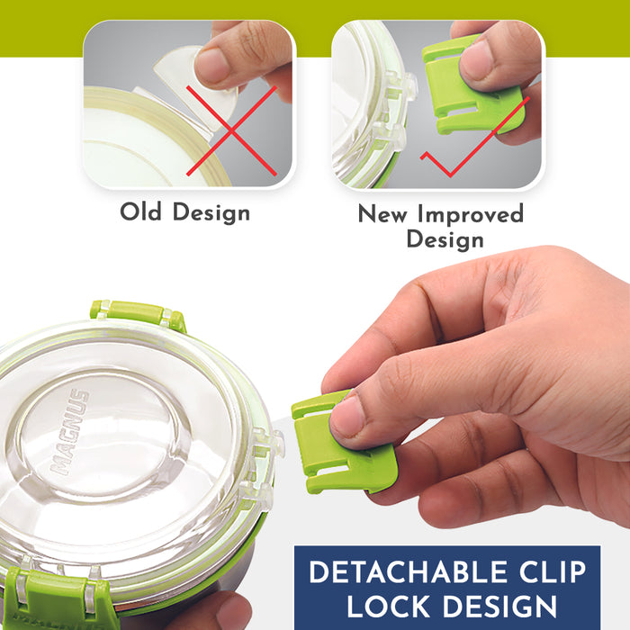 Magnus Ethos 3 Lunch Box Set | Stainless Steel Tiffin with 2 Containers & 1 Glass | Air-Tight, Leakproof, Insulated Bag - Green | Lunch Box for Kids | Lunch Boxes for Office Men, Women