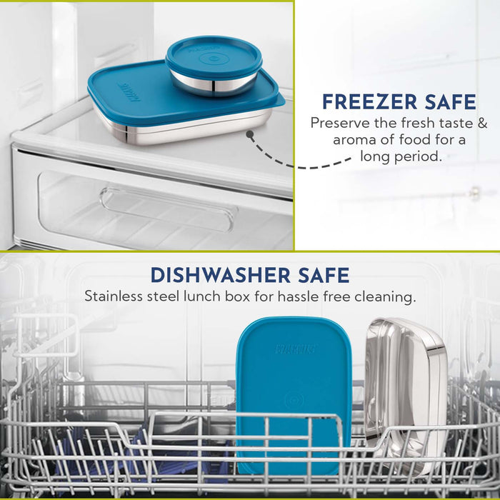 Magnus Rush Stainless Steel Lunch Box - Airtight & Leak Proof Tiffin, 2 Containers (800ml & 200ml), Ideal Lunch Box for Kids, Lunch Boxes for Office Men, Women & Picnic, Peacock Green