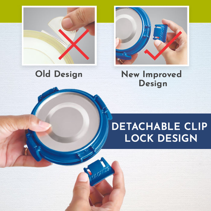 Magnus Aura 4 Deluxe Stainless Steel Lunch Box for Kids | Airtight, Leakproof, Insulated | Ideal Lunch Boxes for Office Men, Women | Hot Meals | Convenient Carrying Pouch (Blue)