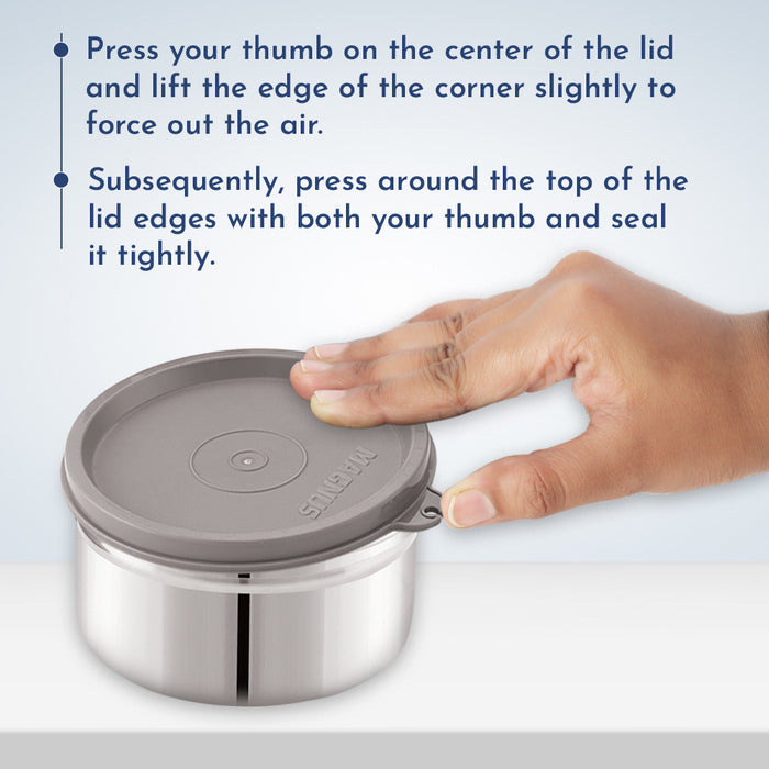 Magnus Deli 3 Stainless Steel Lunch Box Set - Grey | Leakproof & BPA-Free | Lunch Box for Kids | Hot Food Safe | Air-Tight Seal Tiffin Containers | Ideal Lunch Boxes for Office Men & Women