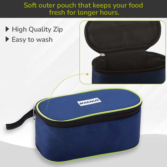 Magnus Avanza 3 Prime - Stainless Steel Leakproof Lunch Box with Klip Lock & Insulated Bag |Tiffin for Office, School, Men, Women, Kids | Airtight & BPA-Free Food Containers