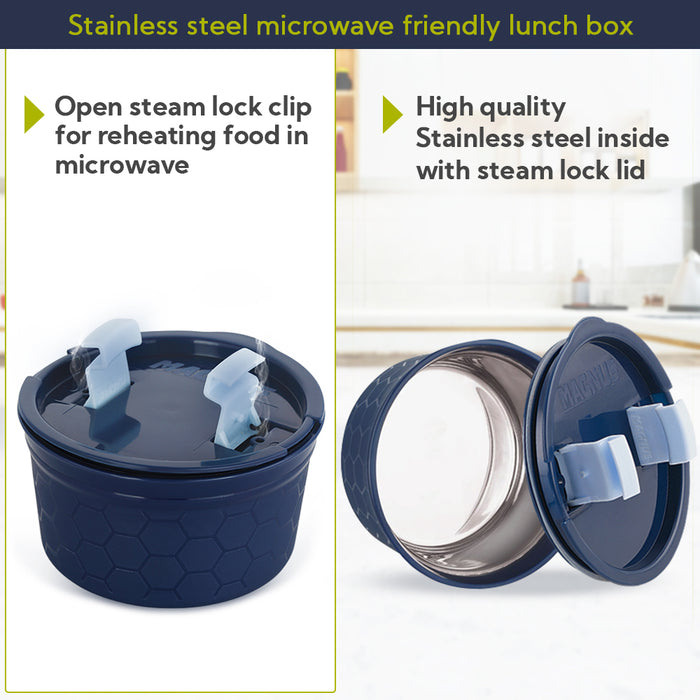 Magnus Microwave Olive-4 Stainless Steel Lunchbox, Microwave Safe, Leak-Proof Containers & Insulated Carry Case - Airtight Food Storage Lunch Box for Kids, Office Men, Women - Dual Long Containers for School, Picnic,1730ml