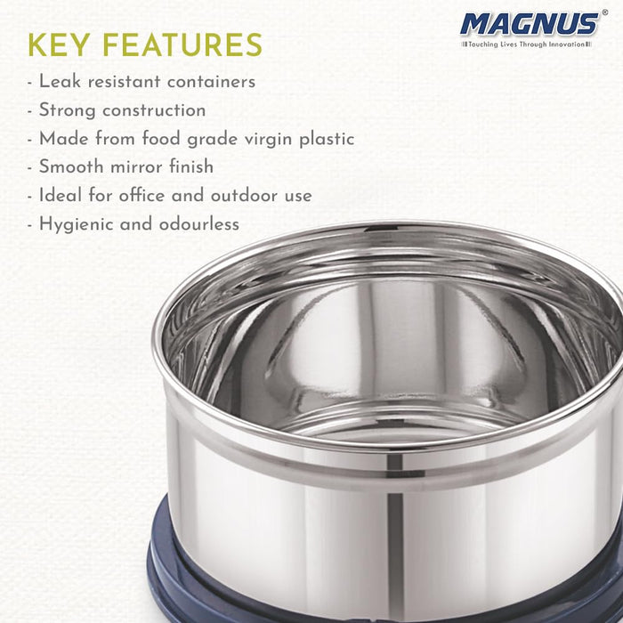 Magnus Stainless Steel Airtight Container with Easy Lock, 350ML - Kitchen Accessories Items, Lunch Box, Lunch Boxes for Office Men