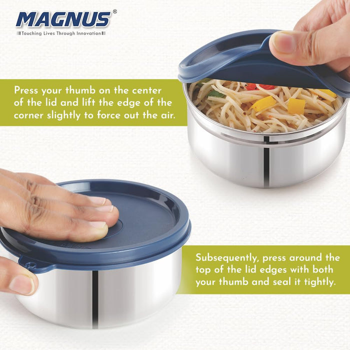 Magnus Stainless Steel Airtight Container with Easy Lock, 350ML - Kitchen Accessories Items, Lunch Box, Lunch Boxes for Office Men