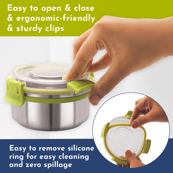 Magnus Quatro 4-Piece Stainless Steel Lunch Box Set | Airtight, Leakproof Containers | Insulated Cover & Bag | BPA Free | Ideal Lunch Box for Kids, Office Men, Women | Office & School Tiffin