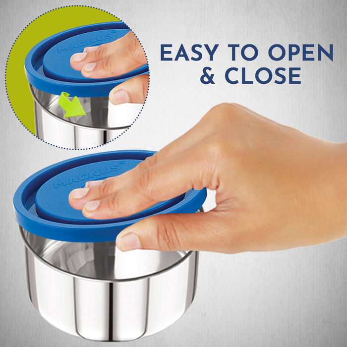 Magnus Fancy 2 Steel Lunch Box Set - Leak-Proof Containers for Office & School | 1050ml | Carry Bag for Men, Women | Stylish Lunch Box for Kids & Lunch Boxes for Office Men, Blue