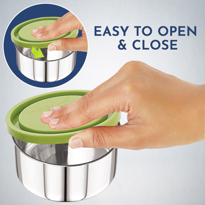 Magnus Fancy 2 Prime Steel Lunch Box Set | Leak-Proof Containers for Office & School | 1050ml | Lunch Bag for Men, Women | Lunch Box for Kids | Lunch Boxes for Office Men | Stylish Design (Green)