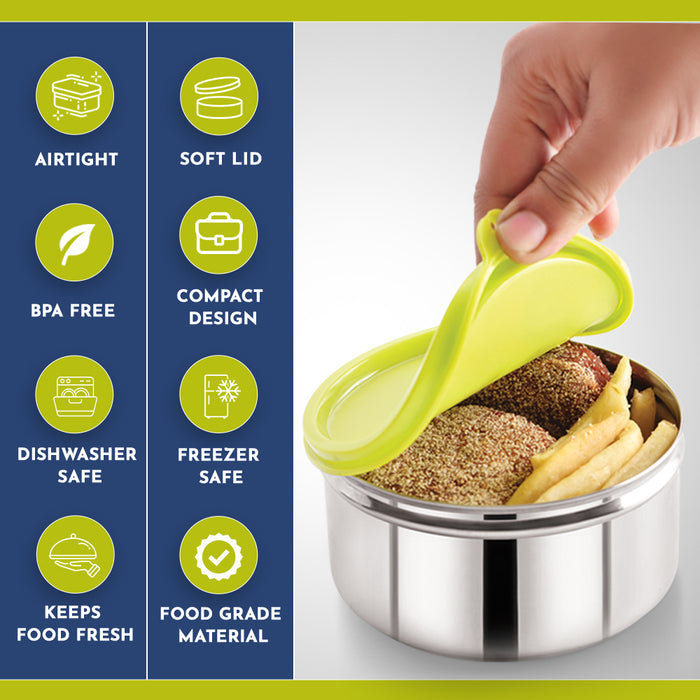 Magnus Alfa-3 Stainless Steel Lunch Box Set - 3 Leakproof Containers & Insulated Bag - Ideal Lunch Box for Kids & Lunch Boxes for Office Men - Safe, Air-Tight, Stylish Design in Blue