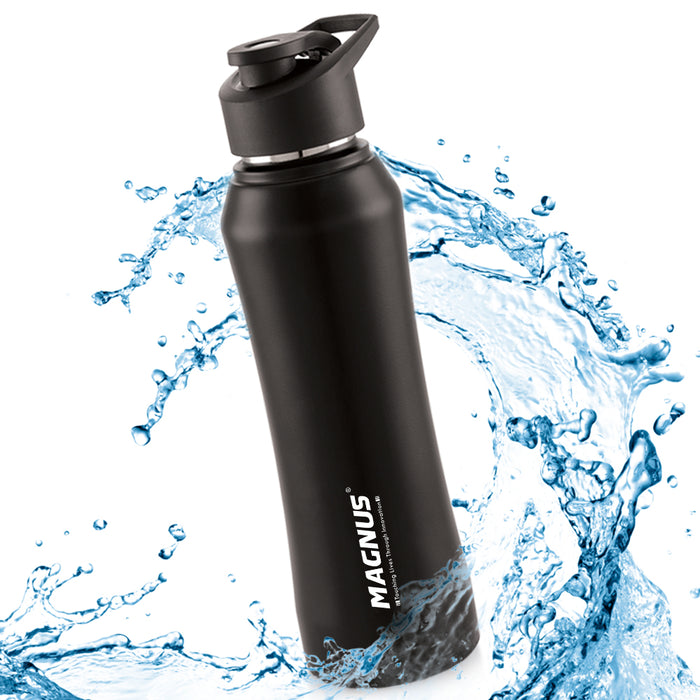Magnus Oscar Single Wall Stainless Steel Water Bottle for School, Office, Home, Gym, Leakproof, Rust free, Black - 750ml, Set of 3